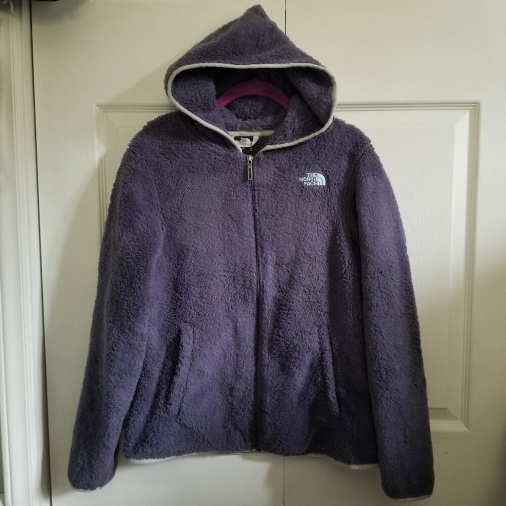 The North Face Women's Jacket Medium Dark Blue Purple Sherpa Fleece Zip Hooded